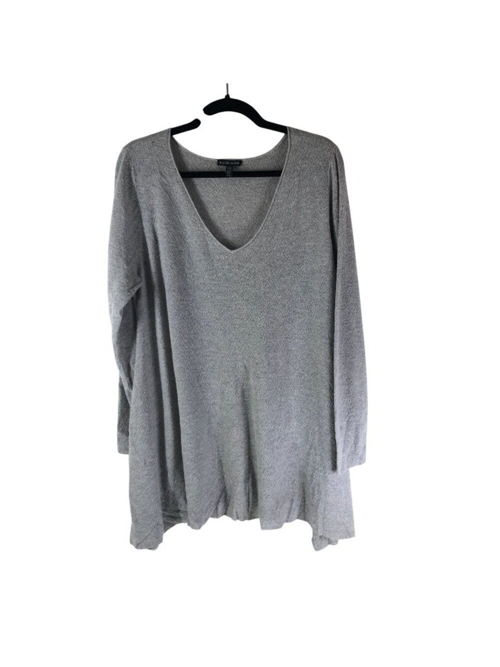 Eileen Fisher Gray Wool V-Neck Long Sleeve Tunic Sweater L